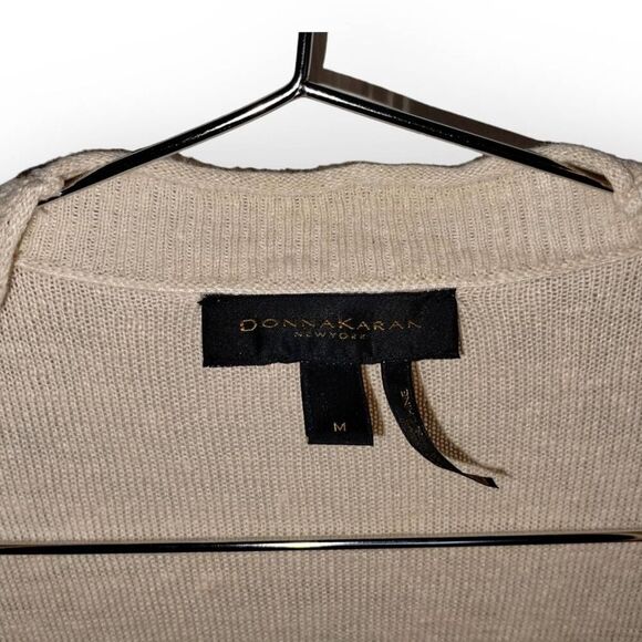 Donna Karan Womens Cardigan Sz Medium Tan Linen Knit Open Front Long Sleeves - Picture 7 of 11